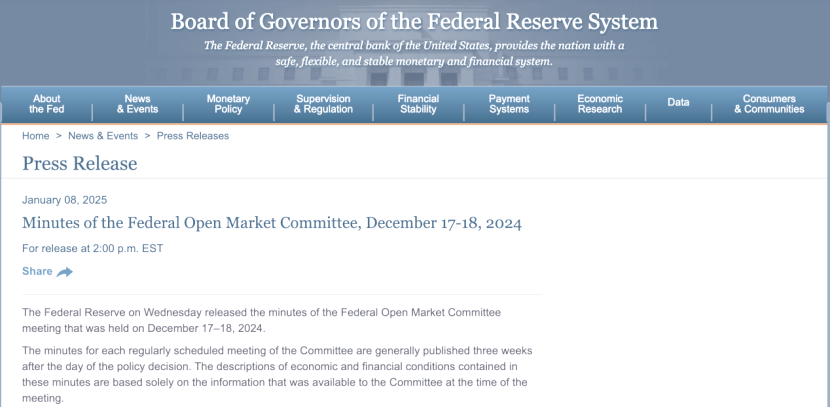 美联储会议纪要:7月会议上仅两位官员支持降息 未获其他与会者呼应