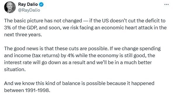 达利欧警告：美国债务问题或在特朗普第二任期内爆发