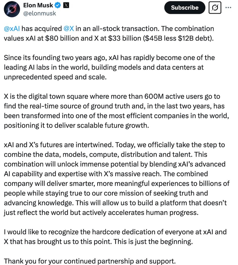 xAI以2000亿美元估值融资100亿美元？马斯克最新回应：假消息！